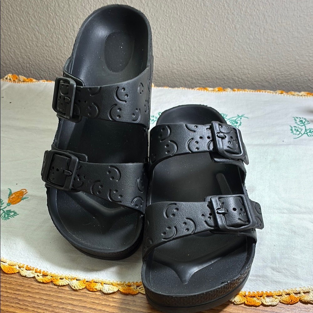 Black Slide Sandals with Textured Footbed